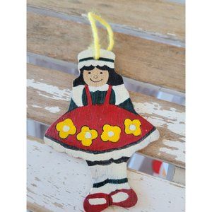Danish wooden girl dress ornament Xmas tree holiday home decor vintage